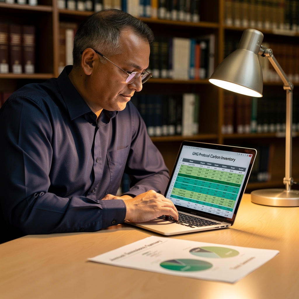 Análisis de datos de emisiones GHG Protocol en pantalla de ordenador